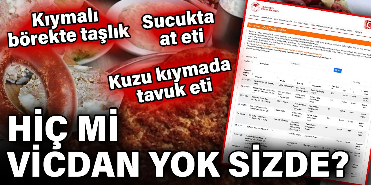 Sucuğa at eti kıymalı böreğe taşlık kuzu kıymaya tavuk eti katmışlar