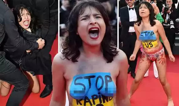 75. Cannes Film Festivali kırmızı halısında çıplak protesto