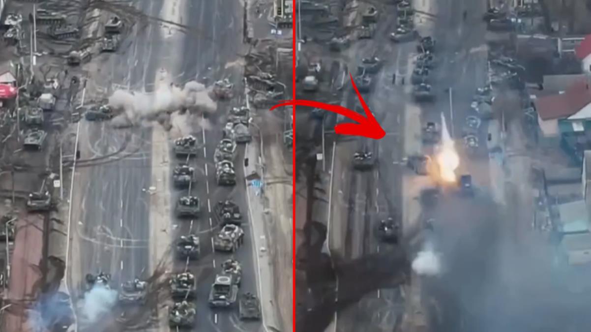 Ukrayna ordusu Kiev'e doğru ilerleyen Rus tanklarını imha etti